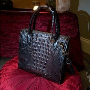 Brahmin Dark Brown Crocodile-Embossed Satchel